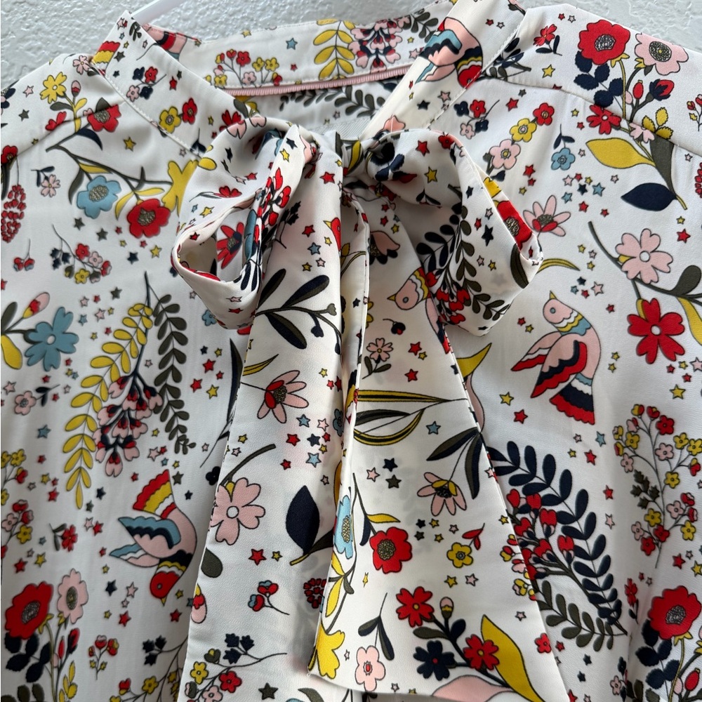 Boden Multicolor Floral/Bird Long Sleeve Blouse & Midi Skirt Set Size 12 - Picture 4 of 16